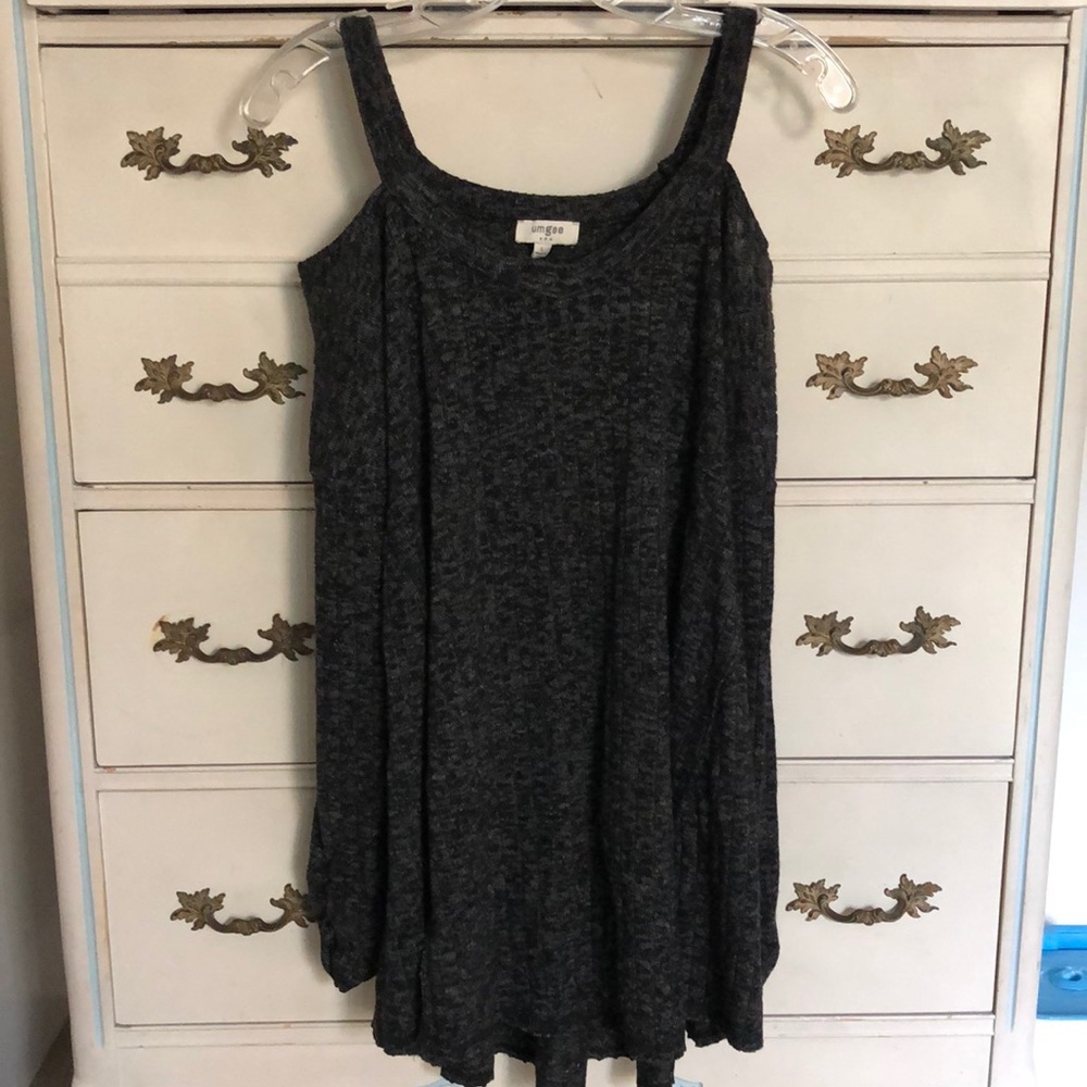 Black Thermal Knit Cold Shoulder Top